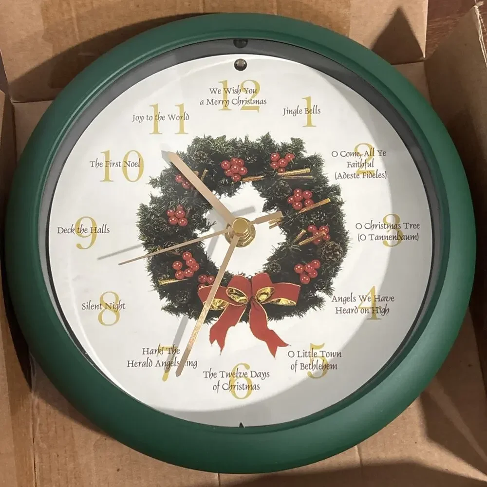 Feldstein & Assoc Musical Christmas Wreath Melody Wall Clock Carols Decor Tested